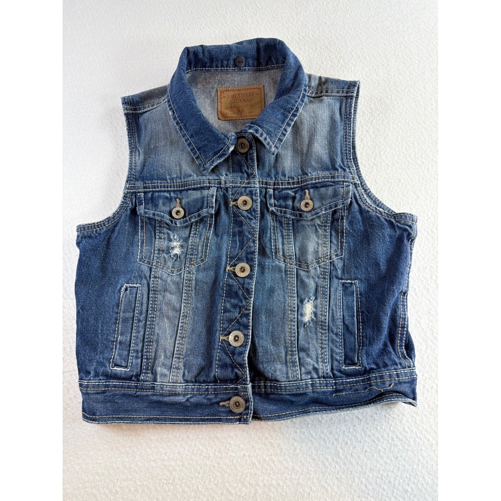 Amethyst Jeans Womens Blue Distressed Denim Vest Medium Wash Size L 84311-R-MIA